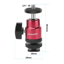 CAMVATE Soporte de cabeza de bola (rojo) con roscas de doble extremo de 1/4"-20 + adaptador de montaje de zapato con tuercas de bloqueo de 1/4" - 2881