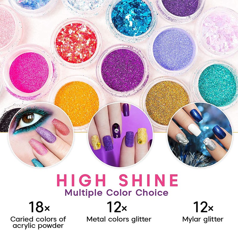 TEEROVA Nail Art Kit, 42 Acrylic Powder Liquid Brush Glitter