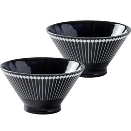 Minoru Pottery Mino Ware Albee 125 Rice Bowl, Navy, Set of 2