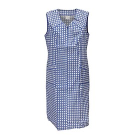 Women's Zip Coat with Zip - Sleeveless Apron - Kitchen Apron - Household Apron - Smock for Women - Checked - 100% Cotton - blue, size: 46