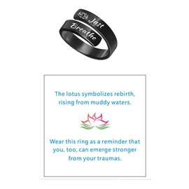 akowemge Lotus Just Breathe Ring for Women，Summer Stainless Steel Adjustable Engraved Hope Encourage Ring Jewelry, Stainless Steel, No Gemstone