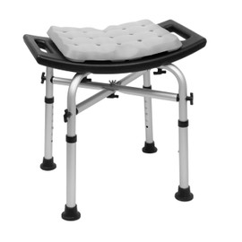 KMINA Shower Stool, Padded with Foam Cushion, Heavy Duty Double Reinforced Crossbar with 6 Height Adjustable, Tool Free, Anti-Slip, Made in Europe