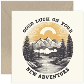 Old English Co. Good Luck Card for Man - 'New Adventure' Adult Teenager Mountain Wilderness Greeting Card for Men and Women - Congratulations Good Luck Card for Son, Nephew, Grandson | Blank Inside