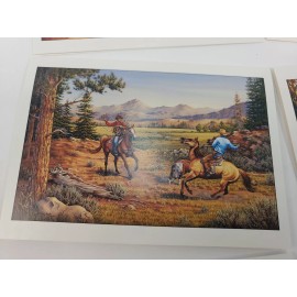 Patricia Paulk BLANK Notecards & Envelopes 18 Pk. "Roping a Maverick" Cowboys Painting 5" x 7"