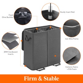 Lifewit Double Laundry Hamper with Lid and Removable Laundry Bags, Large Collapsible 2 Dividers Dirty Clothes Basket with Handles for Bedroom, Laundry Room, Closet, Bathroom, College, 136L Black