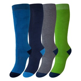 OCERA Children's Thermal Knee Socks, 4 Pairs of Winter Socks for Girls and Boys, with Inner Terry Cloth and Breathable Cotton Wool, for Skiing, Snowboarding and Hiking, 4 x blue - jeans - navy