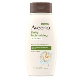 Aveeno Daily Moisturizing Body Wash for Dry & Sensitive Skin + Prebiotic Oat, Body Wash Gently Cleans-es & Nourishes Dry Skin, Lightly Scented, Dye- & Paraben-Free, 18 fl. oz