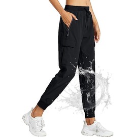 JENOANY Waterproof Pants Women Rain Quick Dry Pants Hiking Lightweight Cargo Summer Joggers Water Resistant UPF UV Sun Protection, Black, S