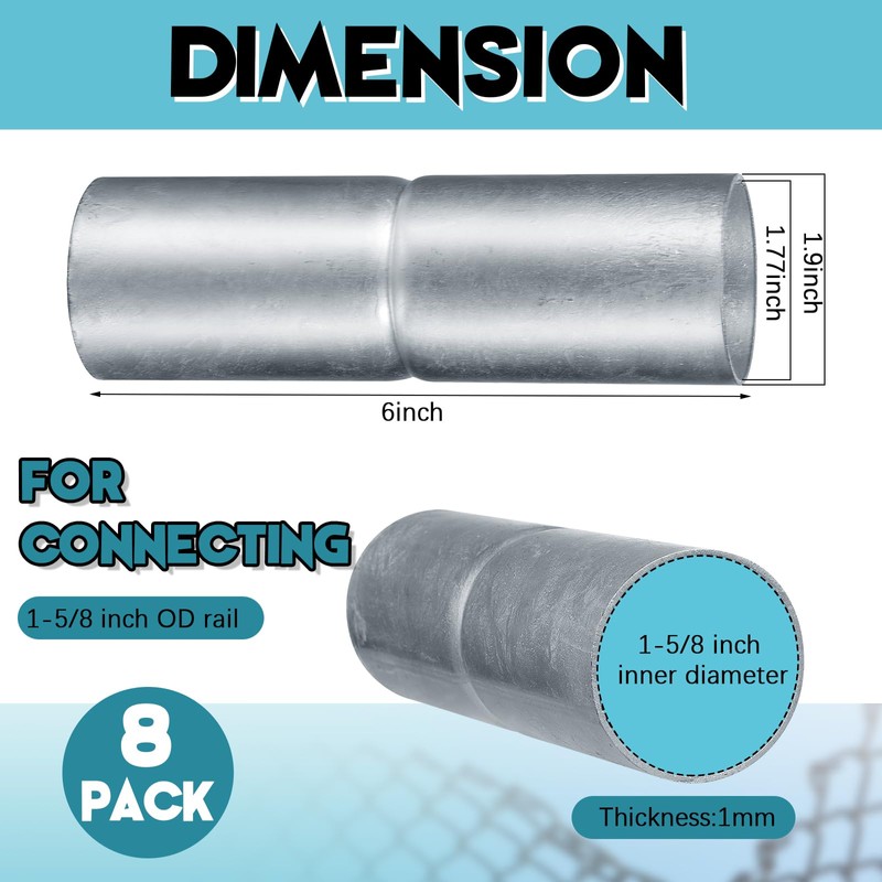 Tandefio 8 PCS Top Rail Sleeve Galvanized Steel Chain Link