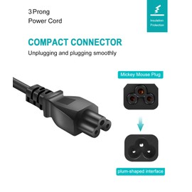 6FT Laptop AC Power Cord 3 Prong Cable for Dell IBM Hp Asus Sony Lenovo Compaq Toshiba Acer Gateway Notebook Computer Charger Cord, 18AWG IEC-60320 IEC320 C5 to NEMA 5-15P