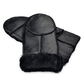 Harssidanzar Mitten For Women,Winter Warm Genuine Leather Sheepskin Shearling Fur Lined Mittens Gloves KL031US,Black,Szie L