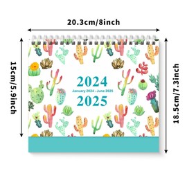 Desktop Calendar January 2024 to June 2025, One Month to View UK Desk Calendar, Portable School Year Planner for Home School Office (Cactus Style)