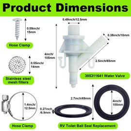 FullMayPro 385311641 RV Toilet Water Valve Kit with 385311658 Flush Ball Seal,Compatible with Sealand Dometic 300, 301, 310, 311, 320, 321 Series RV Marine Toilet Flush Valve Replacement(1 Piece)