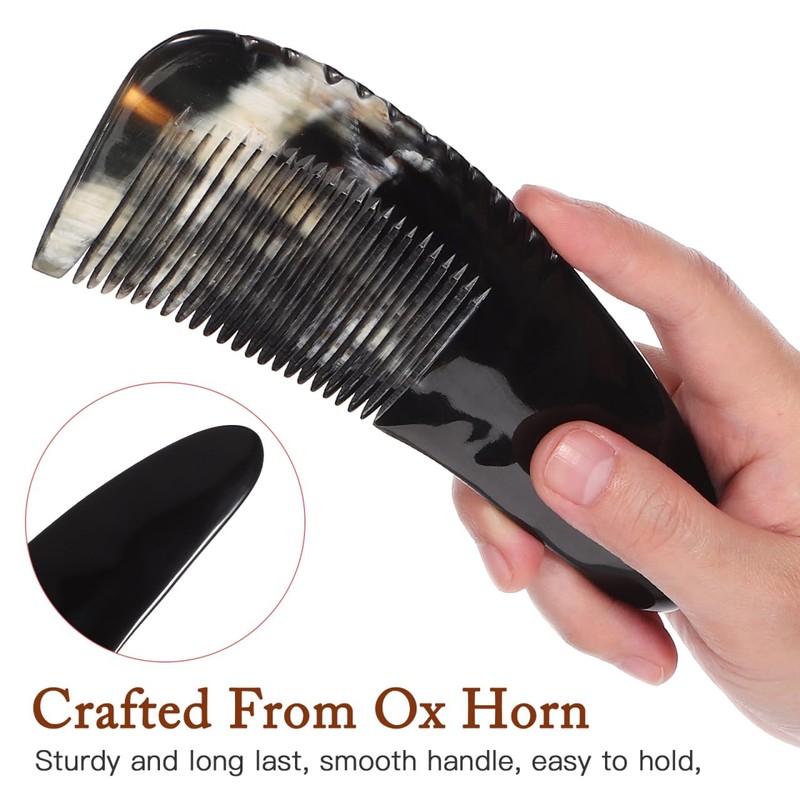 Healeved Large Ox Horn Comb Wide Tooth Detangling Hair Comb