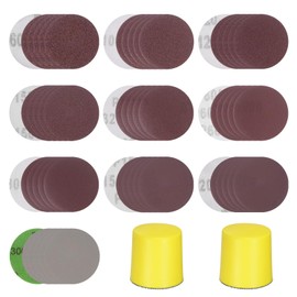 HARFINGTON 2-Inch Hand Sanding Blocks Set Round with Hook and Loop Discs Sandpapers 60/100/120/150/320/600/800/1500/2000/3000 Grit for Wood Metal Mirror Car Polishing