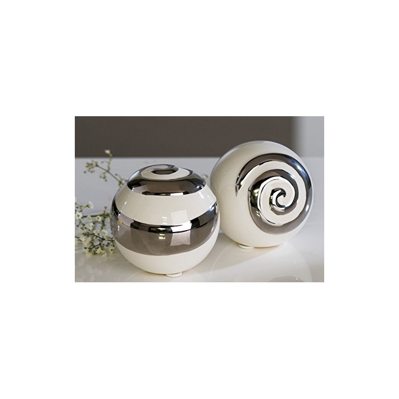 Modern Decorative Spheres Ceramic white/silver Diameter 6 cm (2 Pieces)