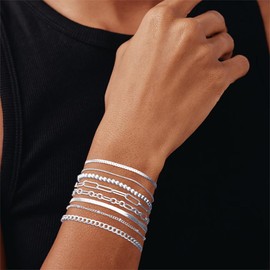 Gold Bracelets for Women, 14K Gold Plated Dainty Bracelets Set, Layered Chain Bracelets Pack Jewelry (Style1-silver)