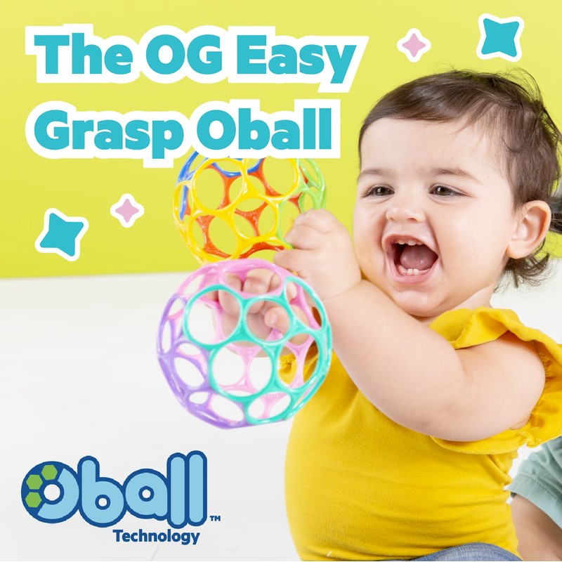 Bright Starts Oball Easy-Grasp Rattle BPA-Free Infant Toy in Blue,