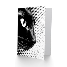 Artery8 Birthday Card Black and White Pop Art Cat Comic Animal Lover For Him Her Man Woman Girl Boy Wife Husband Greeting Card