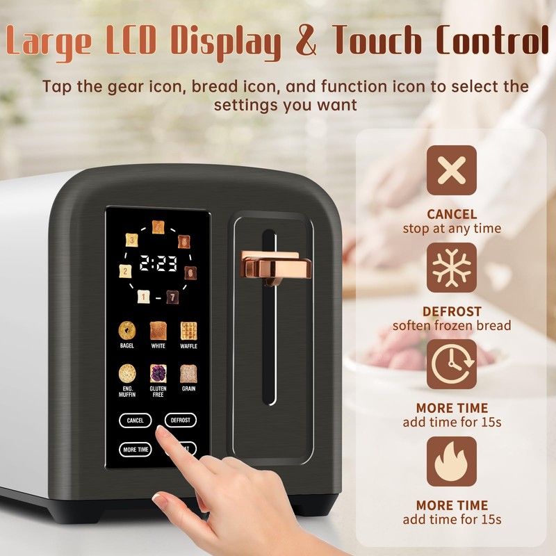 SEEDEEM Toaster 2 Slice with Touch Screen, Faster Heating Speed,