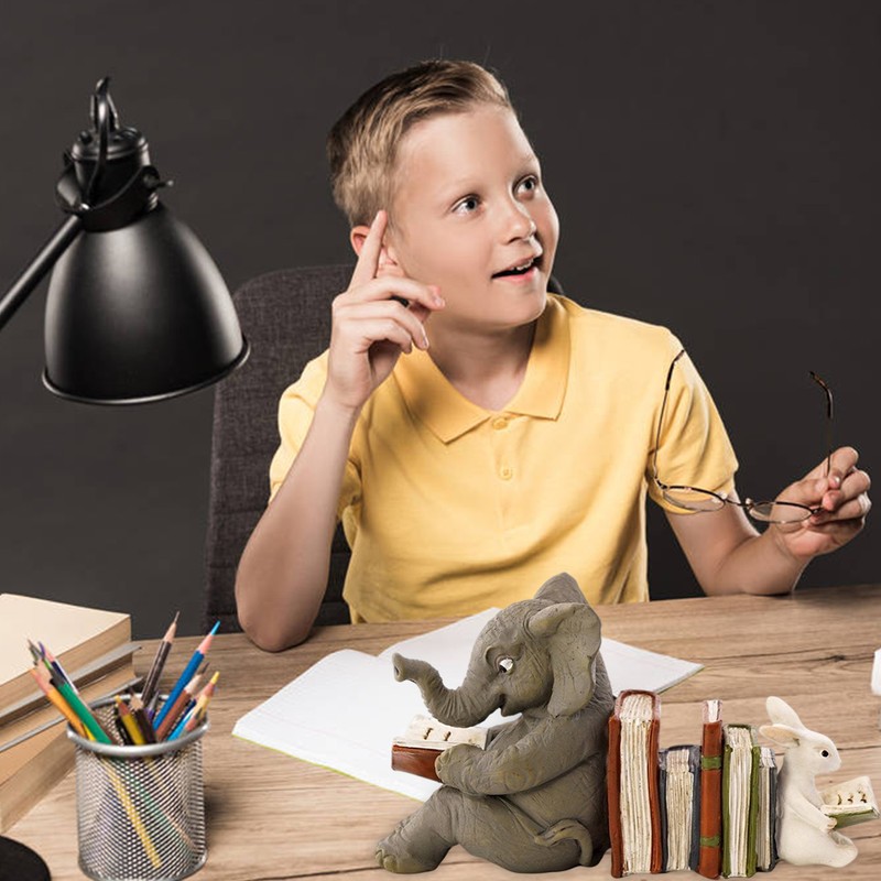 Elephant and Rabbit Statue Bookend Figurines Ornaments Resin Animal Figurines