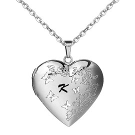AMATOLOVE Initial K Letter Necklace Photo Locket Necklace For Women That Hold Pictures Butterfly Necklaces For Women Girls