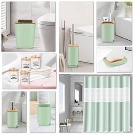 IMAVO Green Bathroom Set,23 Pcs Bathroom Accessories Set with Shower Curtain,Trash Can,Soap Dispenser,Soap Dish, Toothbrush Holder,Toothbrush Cup,Toilet Brush Holder and 4 Qtip Holders