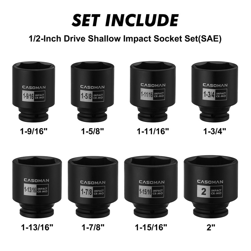 CASOMAN 1/2-Inch Drive Shallow Spindle Axle Nut Impact Socket Set,1-9/16"