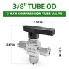 TAISHER 1PCS 304 Stainless Steel 3 Way Compression Tube Valve,