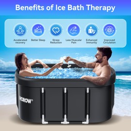 HOROW XL Large Oval Ice Bath Tub for Athletes, 100 Gallons Portable Cold Plunge Tub for Recovery and Cold Water Therapy, Multiple Layered Ice Plunge Tub with Cover for Family Gardens, Gym, Outdoor Use