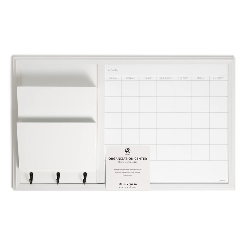 U Brands Organization Center Dry Erase Calendar with White Frame,