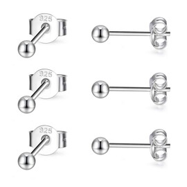 CERSLIMO Silver Stud Earrings for Women Men Girls, 3 Pairs Sterling Silver Tiny Ball Stud Earrings Small Dot Studs Dainty Cartilage Tragus Sleeper Earrings Set (3mm, Silver)