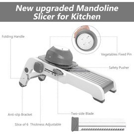 Foyucool Mandoline Slicer for Kitchen, Adjustable Stainless Steel Mandoline Food Slicer, Onion Potato Cucumber Tomato Carrot Vegetable Fruit Slicer, Mandolin Veggie Cutter with Food Holder, Grey