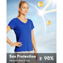 Haimont Women's T-Shirts UPF 50+ Sun Protection V-Neck Short Sleeve Tops Quick Dry Hiking Running Workout, Royal Blue, M