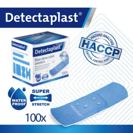 DETECTAPLAST Detectaplast Pflaster sensitiv wasserfest Premium, blaue Wundpflaster f1r den Umgang mit Lebensmitteln, detektierbare Pflaster f1r Erste Hilfe Sets in der Gastronomie, 25 x 72 mm, 100 St1ck
