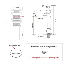 360° Swivel Bathroom Vessel Sink Faucet Brushed Nickel Tall Body Single Handle One Hole Bowl Sink Lavatory Vanity Faucet Matching Pop up Drain Without Overflow Commercial Deck Mount