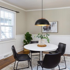 PINDODO Black Pendant Lights Kitchen Island 2 Pack,15.7 Inch Dome Hanging Lamp with Wood Cap,Modern Farmhouse Pendant Lighting for Dining Room, Entryway Cafe, Bar