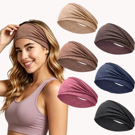 6 PCS Moisture Wicking Wide Headbands for Women, Soft Stretchy Elastic Sweat Wicking Head Wraps Hair Accessories, No Slip Hair Bands for Sports, Yoga, Running and Daily Use