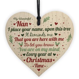 RED OCEAN Christmas Memorial Nan Nanny Grandma Handmade Wooden Hanging Heart Sign Tree Decoration Bauble