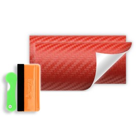 2Pcs 5"x10" Red 3D Carbon Fiber Textured Vinyl Wrap Compatible with Chevy Bowtie Emblem Overlay Matte Sticker Sheet Film Decal Front Rear Free Tool Kit