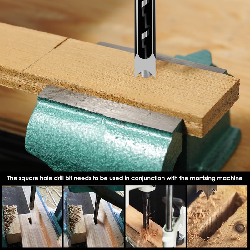 Abizarch 6Pcs Square Hole Drill Bits High Speed Steel Mortising