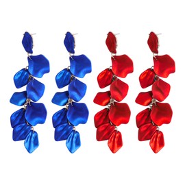 NXPWRC 2 Pairs of Petal Earrings, Fashionable Retro Earrings, Long Pendant Earrings, Elegant Women's Earrings, Clothing Accessories (Red, Blue)