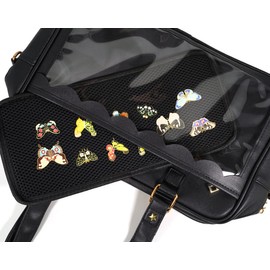 Chillpaper Ita Purse Crossbody Japanese Shoulder Bag Messenger Pin Display with Insert Pompom Cute(Medium Size,Black)