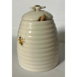 JBK Pottery Honey Pot with Beehive Design, Holds 1 1/2 Cups, Measures 3.5" x 4.5", Decorative Counter Gift