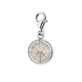 Engelsrufer Women's Charm Pendant Silver Wind Rose Made of Sterling Silver and Enamel – Set with a Zirconia Stone – Lobster Clasp – Nickel-Free, Silver, Cubic Zirconia