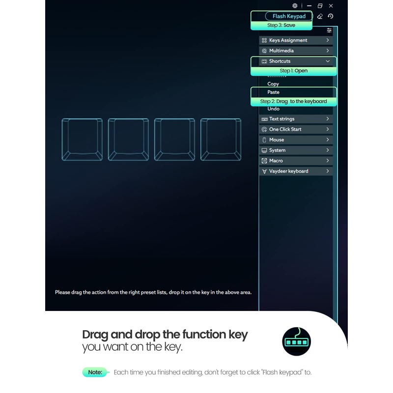 Vaydeer 4 Fully Programmable Keys with Floating Window and Macro