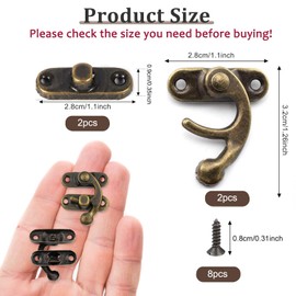 Misuyue 2pcs Antique Vintage Lock Clasp, Bronze Right Latch Hook Hasp, 32 x 28mm Mini Swing Arm Clasp Latch for DIY Suitcase Toolbox Wooden Case