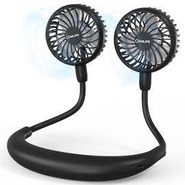 COMLIFE Portable Neck Fan, 5000mAh Rechargeable Battery Powered, 3 Speeds, 360°Adjustable, Double Cooling, Hands-Free Personal Wearable USB Neckband Fan for Home Office Outdoor Travel Sports