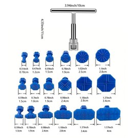 Car Dent Puller, T-shaped Handle Dent Removal Tool with 18pcs Glue Puller Tabs, Universal Car Body Repair Tool Kit