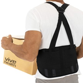 Vive- Faja lumbar para levantamiento de pesas - Cinturón de soporte lumbar para hombres y mujeres con tirantes - Alivio del dolor lumbar y ciático -  